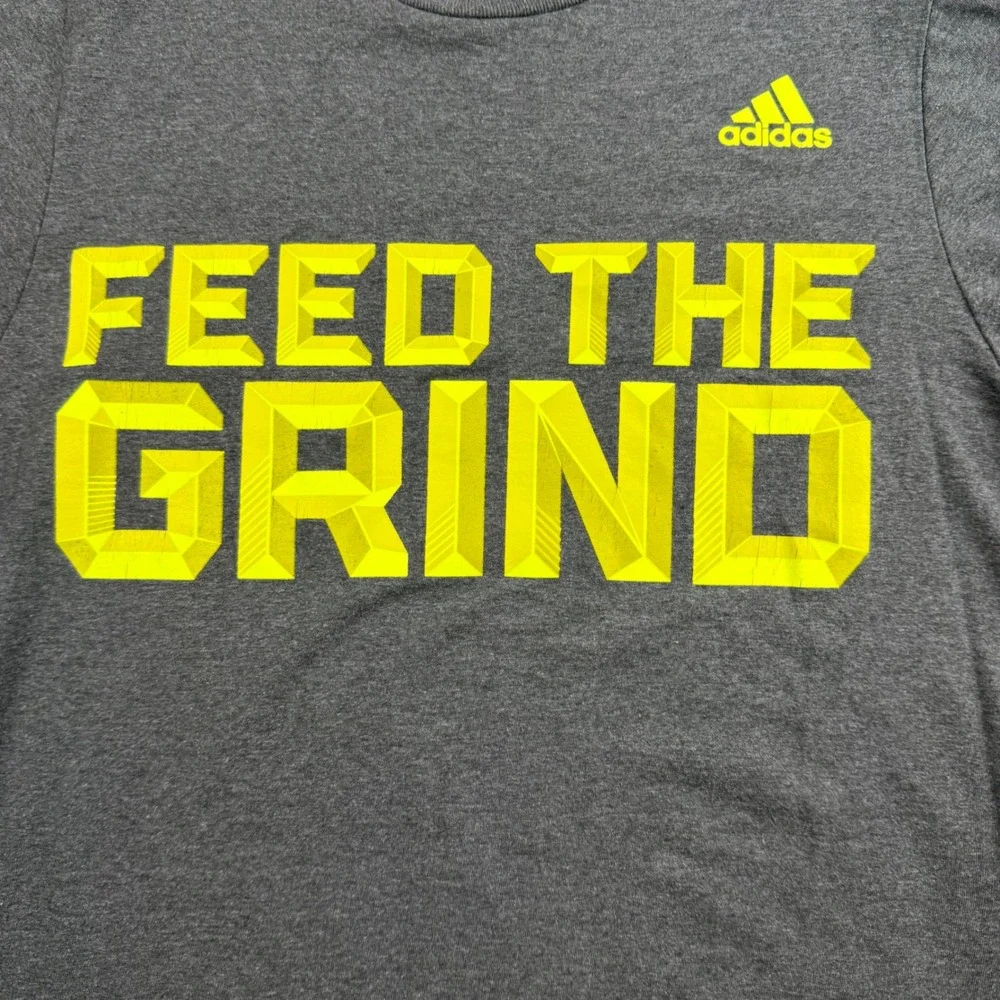Adidas T-Shirt Men's Small Grey Feed The Grind Graphic Go-To Tee Neon Yellow